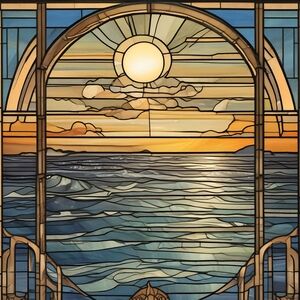 Sunset Ocean Stained Glass Art Print